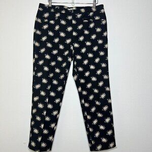 Club Monaco Womens Trousers 10 Twill Pull On Black Floral Cropped Cottage Career